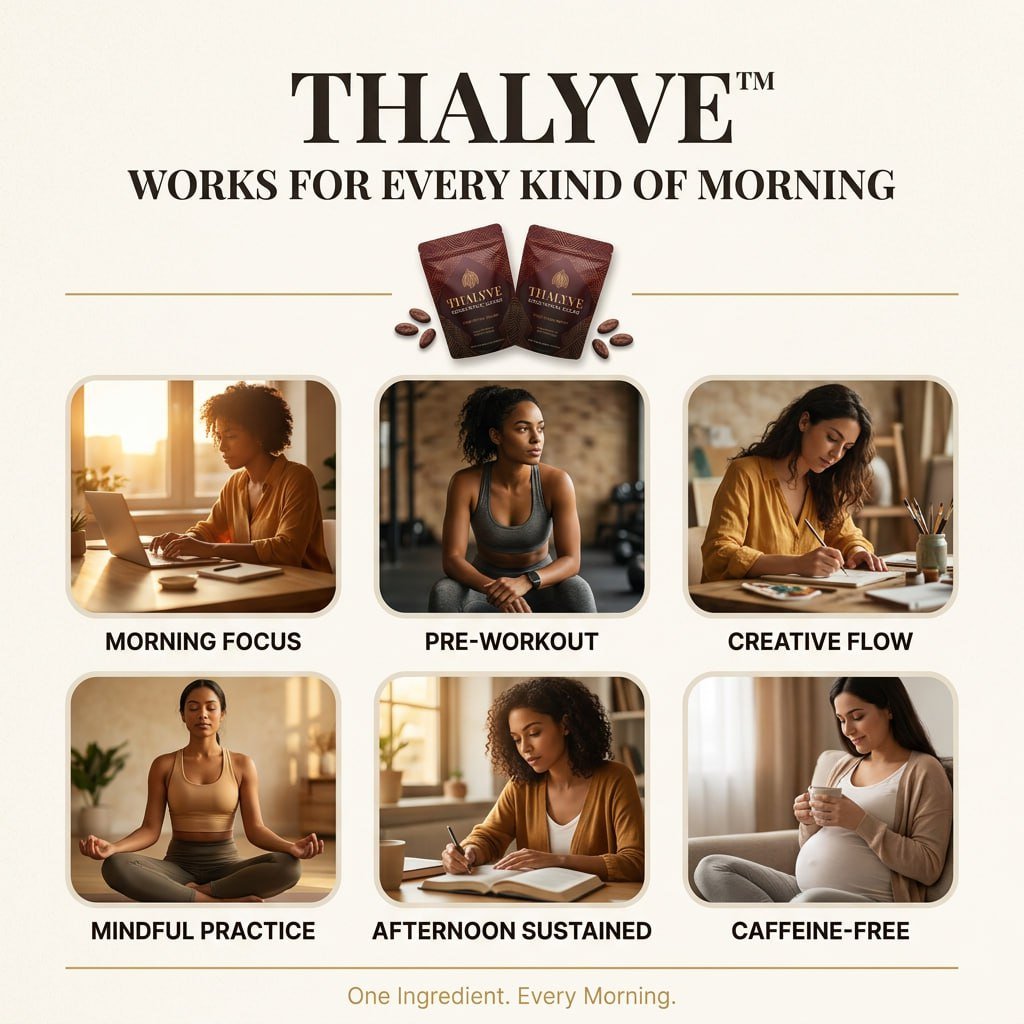 THALYVE Ceremonial Cacao - Works For Every Kind of Morning: Focus, Pre-Workout, Creative Flow, Mindful Practice, Afternoon Sustained, Caffeine-Free